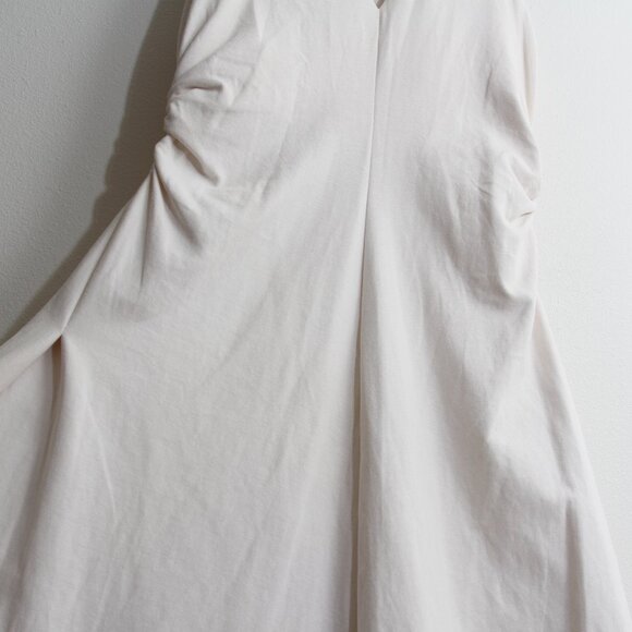 COS Gathered Asymmetric Midi Dress White V-Neck Ruched Cinched Sleeveless Small - Picture 5 of 16
